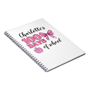 Caderno Espiral Meninas 100 Dias de Escola Lápis Rosa com Laço