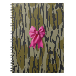 Caderno Espiral Meninas Camo Laço Rosa Camuflagem Fundo