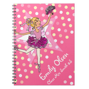 Caderno Espiral Meninas chamadas de bailarina de cor rosa