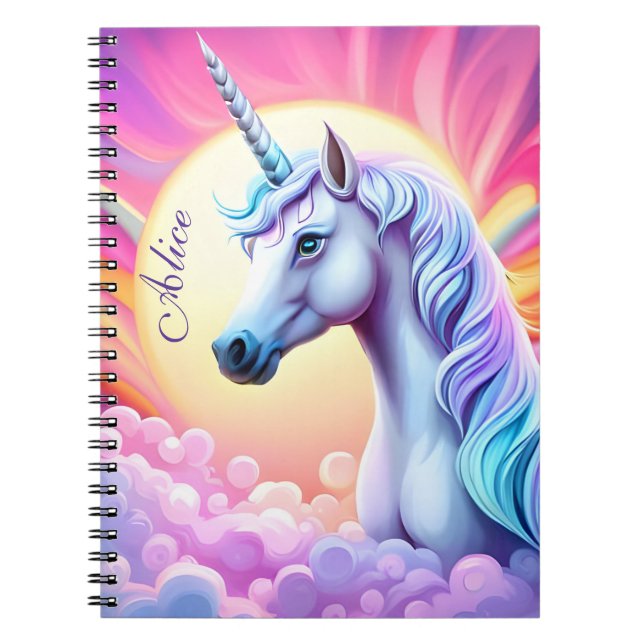 Caderno Espiral Meninas Cute Pink Unicorn e Nome, (Frente)