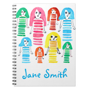 Caderno Espiral Meninas de aquarela fofa arte moderna