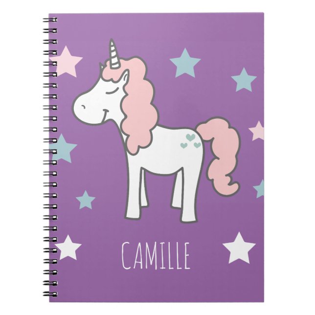 Caderno Espiral Meninas Lindo Unicórnio Mágico Roxo Escola Infanti (Frente)