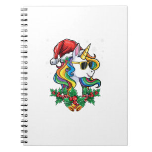 Caderno Espiral Meninas Meninos Unicórnio de Natal Xmas Papai Noel