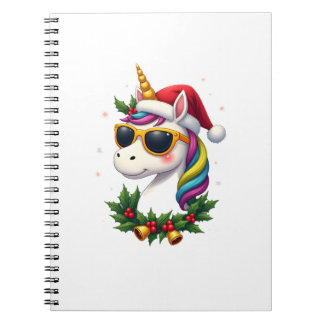 Caderno Espiral Meninas Meninos Unicórnio de Natal Xmas Papai Noel