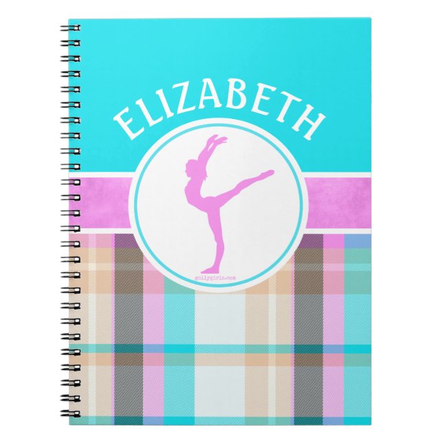 Caderno Espiral Meninas Monogrammed da ginástica do Tartan do (Frente)
