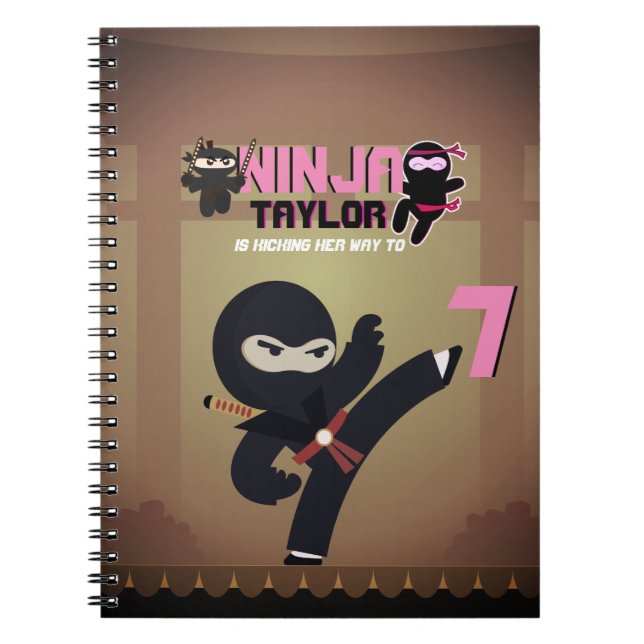 Caderno Espiral Meninas NINJA Bicking it Karate Warrior Pink Black (Frente)