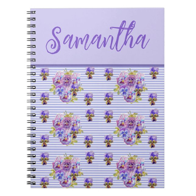 Caderno Espiral Meninas Nome Viola Purple Lilac Floral Flower (Frente)