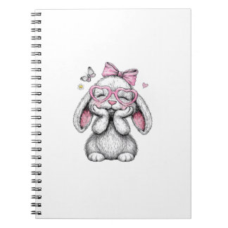 Caderno Espiral Meninas Páscoa Bunny Fofa Face Rosa Páscoa Criança
