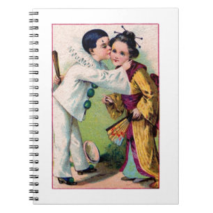 Caderno Espiral Menino do palhaço de Pierrot que beija a menina d