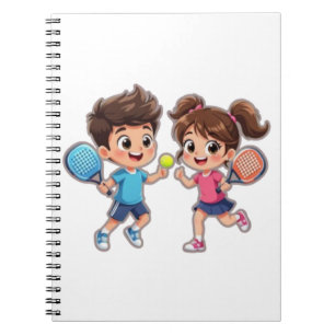 Caderno Espiral Menino e Menina de Desenho Animado Fofo Jogando Pa
