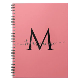Caderno Espiral Menino Rosa Personalizado Monograma Preto