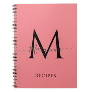 Caderno Espiral Menino Rosa Personalizado Monograma Preto