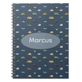 Caderno Espiral Meninos Transporte Carro Padrão monograma Crianças