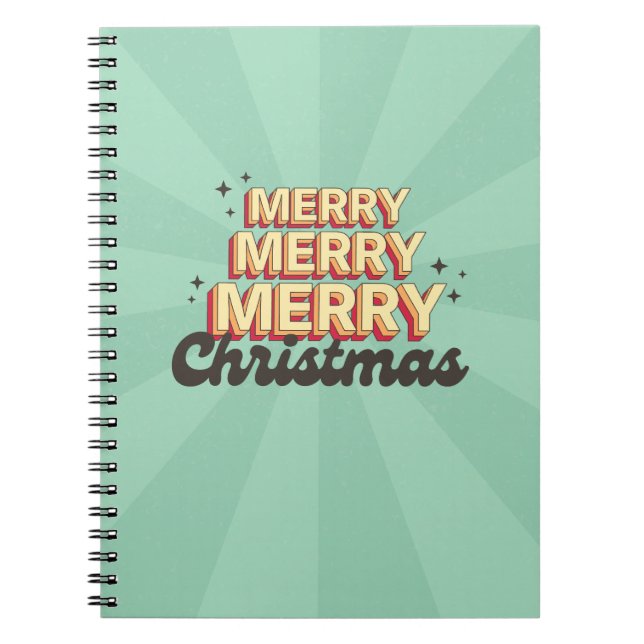 Caderno Espiral Mensagem de 3d retrô de Natal feliz (Frente)
