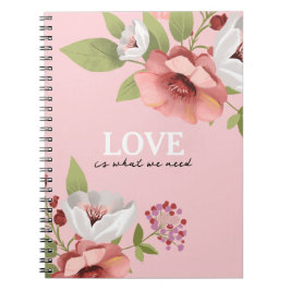 Caderno Espiral Mensagem de Amor com Flores Rosa Personalizada