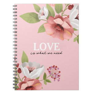 Caderno Espiral Mensagem de Amor com Flores Rosa Personalizada