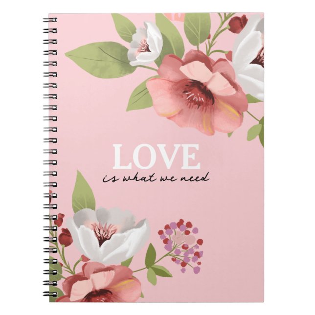 Caderno Espiral Mensagem de Amor com Flores Rosa Personalizada (Frente)
