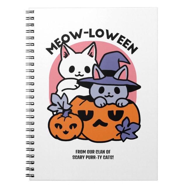 Caderno Espiral Meow-Loween - Design de Gato de Halloween (Frente)