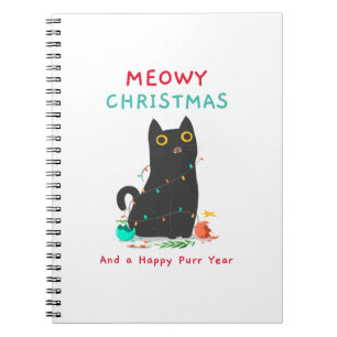 Caderno Espiral Meowy natal e um feliz ano de purê