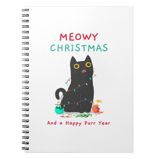Caderno Espiral Meowy natal e um feliz ano de purê (Frente)