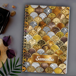 Caderno Espiral Mereia de ouro elegante escamas esboços