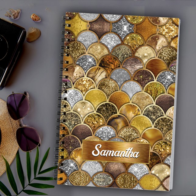 Caderno Espiral Mereia de ouro elegante escamas esboços (Criador carregado)