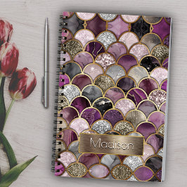 Caderno Espiral Mereia de ouro roxo, cor-de-rosa, branca escamotei