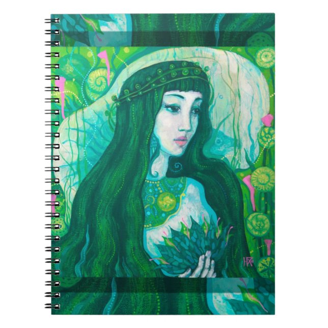 Caderno Espiral Mereia Verde Fantasia Surreal Arte Submarina (Frente)