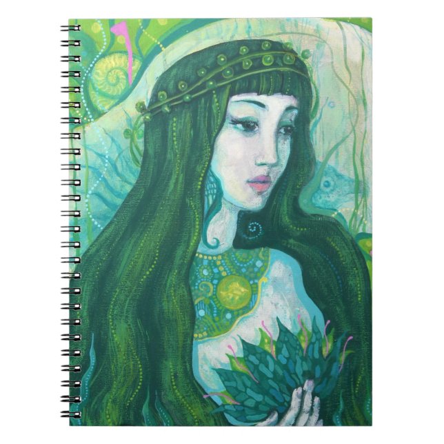 Caderno Espiral Mereia Verde Fantasia Surreal Arte Submarina (Frente)