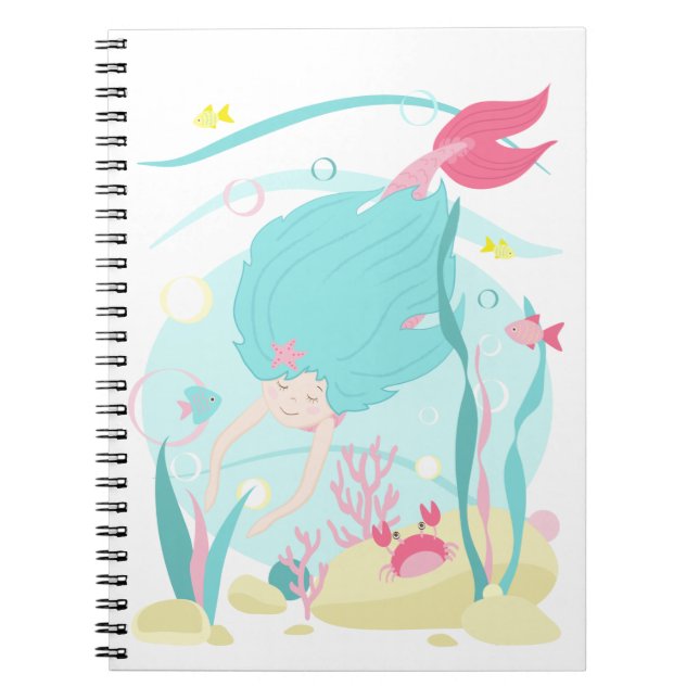 Caderno Espiral Mergulhamento De Sereia Cuta Sob O Mar (Frente)