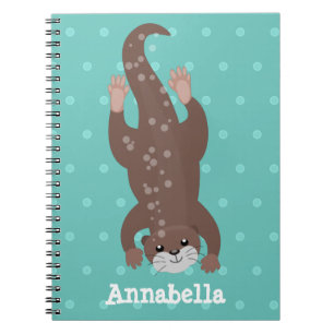 Caderno Espiral Mergulho de lontra bonito na ilustração de desen