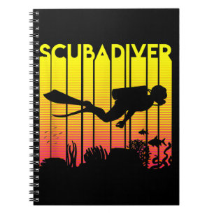 Caderno Espiral Mergulho Scuba Diver Silhouette Mergulhando Nadado