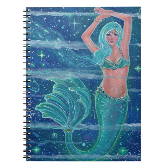 Caderno Espiral Mermaid Gemma aqua por Renee Lavoie (Frente)