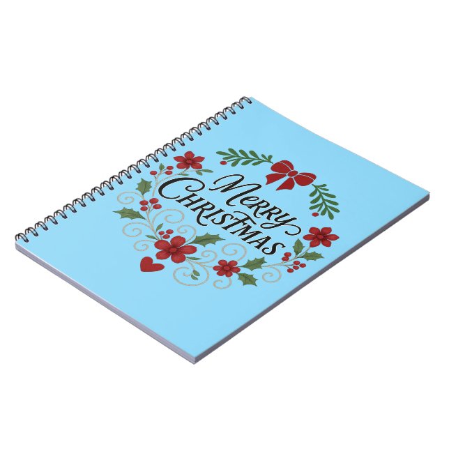 Caderno Espiral Merry Christmas Floral Wreath Notebook (Left Side)