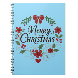 Caderno Espiral Merry Christmas Floral Wreath Notebook