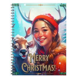 CADERNO ESPIRAL MERRY CHRISTMAS REINDEER COM GAROTA FELIZ