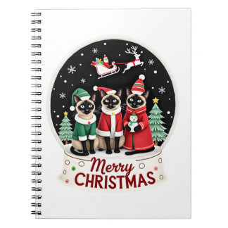 Caderno Espiral Merry Christmas Three Santa Elf Reindeer Siamese C
