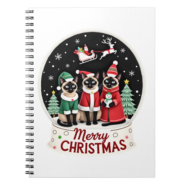 Caderno Espiral Merry Christmas Three Santa Elf Reindeer Siamese C (Frente)