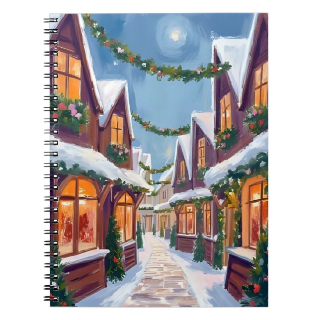 Caderno Espiral Merry Christmas Town Watercolor Holiday (Frente)