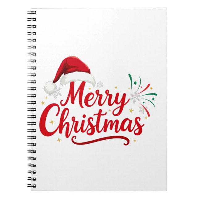 Caderno Espiral Merry Christmas Typography with Santa Hat and Snow (Frente)