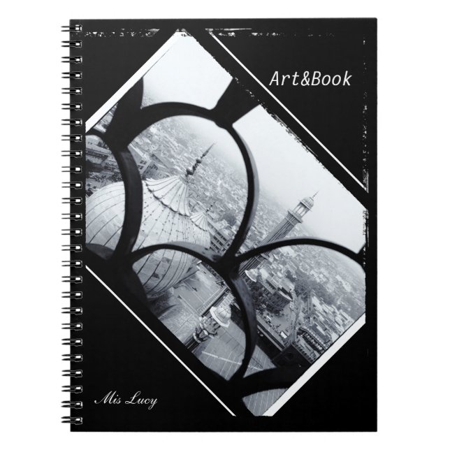 Caderno Espiral Mesquita Jama Masjid, Deli, Índia em BW (Notebook) (Frente)