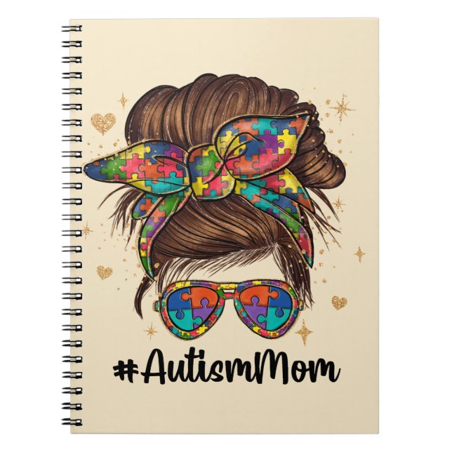 Caderno Espiral Messy Bun Orgulhoso Autismo Mãe (Frente)