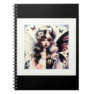 Caderno Espiral Metade Anjo Diabo Escura Beleza Fada da Asa Quebra