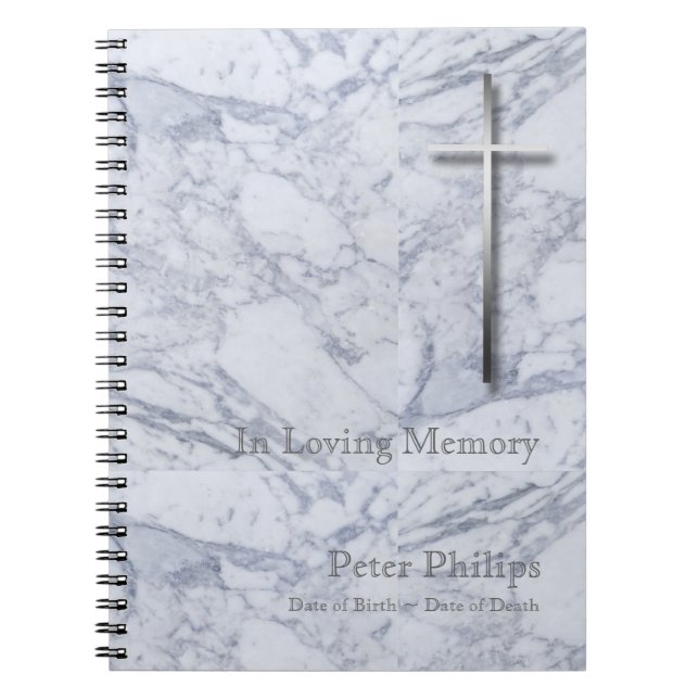 Caderno Espiral Metal Cross Marble 1, Memorial Funeral Livro Guest (Frente)