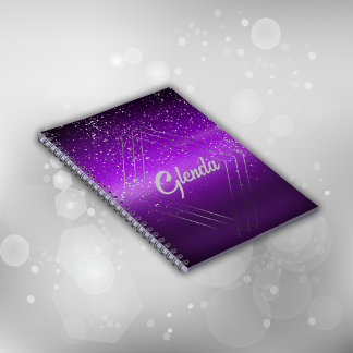 Caderno Espiral Metal roxo moderno escovado com monograma de prata