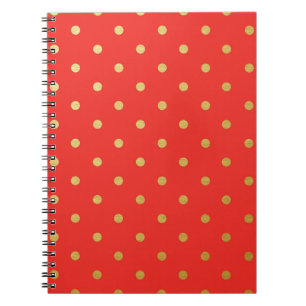 Caderno Espiral Metálico vermelho das bolinhas Dourados do falso