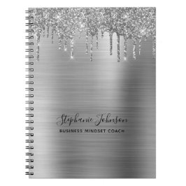 Caderno Espiral Metallic Silver Glam Glitter Drip Boss Lady