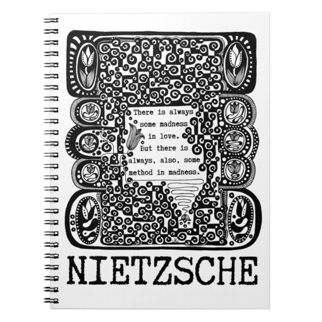 Caderno Espiral método na citação filosófica MADNESS de Nietzsche (Frente)