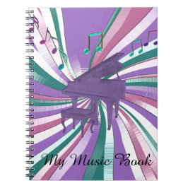 Caderno Espiral Meu arco-íris roxo do piano da música nota o