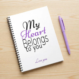 Caderno Espiral Meu Coração Pertence a Você Romântico Personalizad